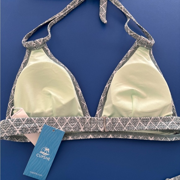 NWT sz sm Cupshe Floral Patterned Bikini Set in green and Cream - Picture 3 of 4